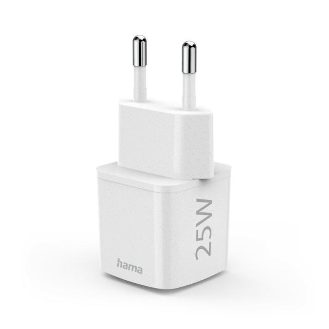 Бързо мини зарядно HAMA "Eco", USB-C (PD) / Qualcomm® 3.0, 25 W, бяло