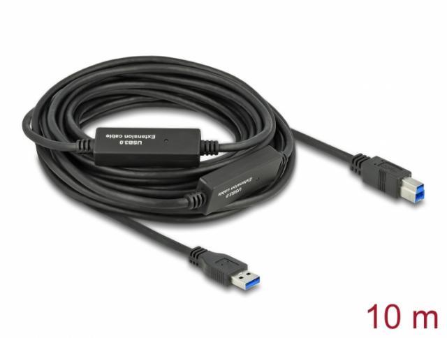 Кабел Delock USB-A мъжко - USB-B женско, USB 3.2Gen1, 10м, Черен