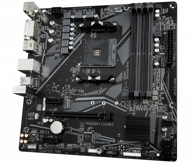 Дънна платка GIGABYTE A520M-DS3H V2, Socket AM4, mATX, 4xDDR4, M.2