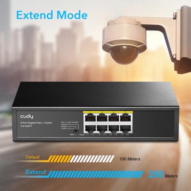 Суич Cudy GS1008PT, 8 портов, 10/100/1000, PoE+ Switch 120W