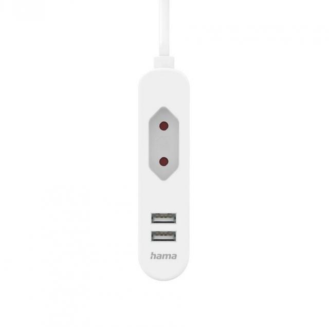 Hama USB захранване/разклонител с 1,9 м дълъг кабел и евробукса, 2x USB-A, бял