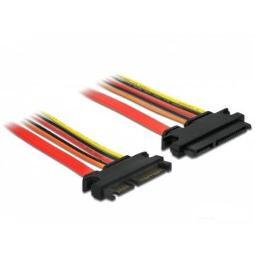 Удължителен кабел SATA III DeLock, SATA 6 Gb/s 22 pin мъжко - SATA 22 pin женско, (3.3 V + 5 V + 12 V), 20 cm