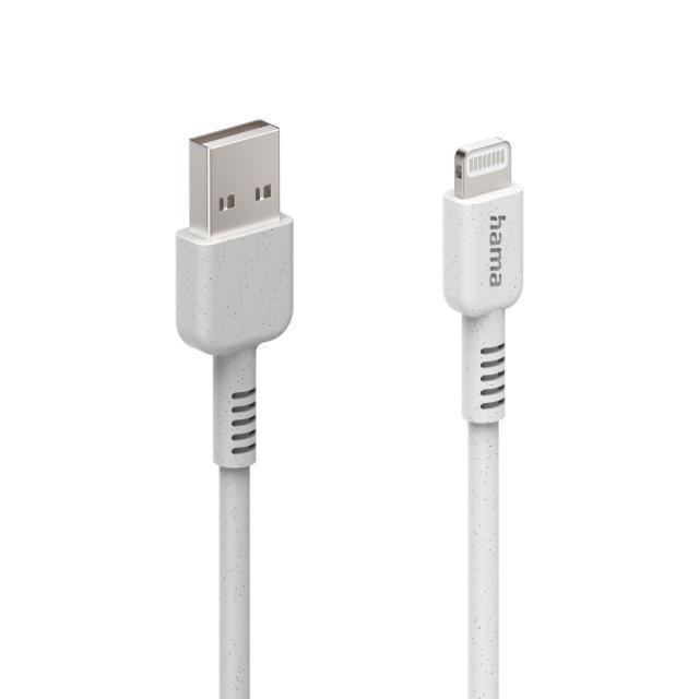 Кабел за зареждане HAMA "Eco", USB-A - Lightning, 1 м, бял