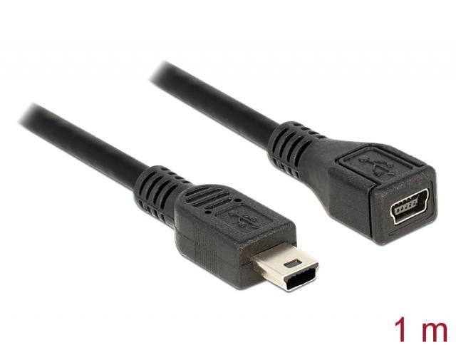 Удължителен кабел DeLock, USB-B женско - USB-B мъжко, USB 2.0, 1 м, Черен