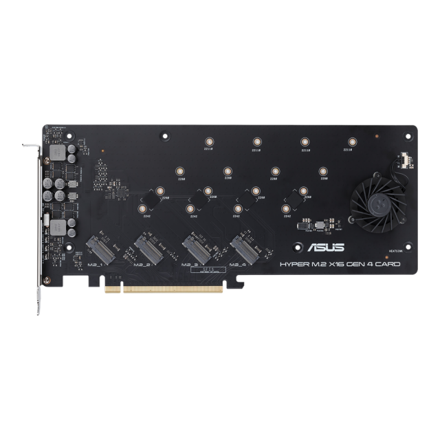 Карта ASUS Hyper M.2 x16 Gen 4 Card (PCIe 4.0/3.0) supports four NVMe M.2 (2242/2260/2280/22110) devices up to 256 Gbps