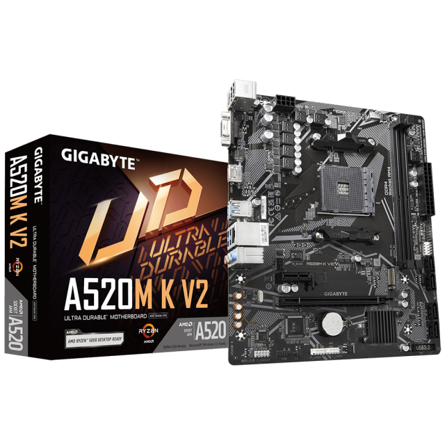 Дънна платка GIGABYTE A520M K V2, Socket AM4, mATX, 2xDDR4, M.2 NVMe