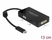 Адаптер 3 в 1 Delock 63925 USB-C мъжко - VGA DVI HDMI женско, Черен