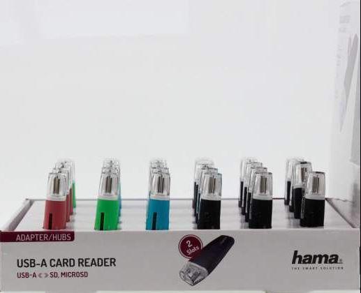 Четец за карти HAMA, USB 2.0, SD/microSD, SD/SDHC/SDXC, Различни цветове