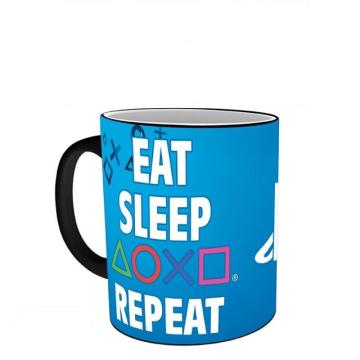 Чаша ABYSTYLE PLAYSTATION Mug Heat Change Eat Sleep Repeat, Сменящ се цвят, Черен