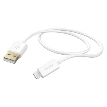 Кабел за зареждане HAMA, USB-А - Lighntning, Apple iPhone, 1.5м, Позл.конектори, Бял