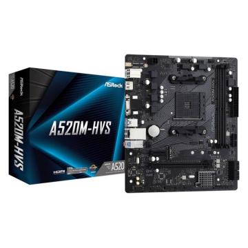 Дънна платка ASRock A520M-HVS, Socket AM4, mATX, 2xDDR4, M.2 NVMe