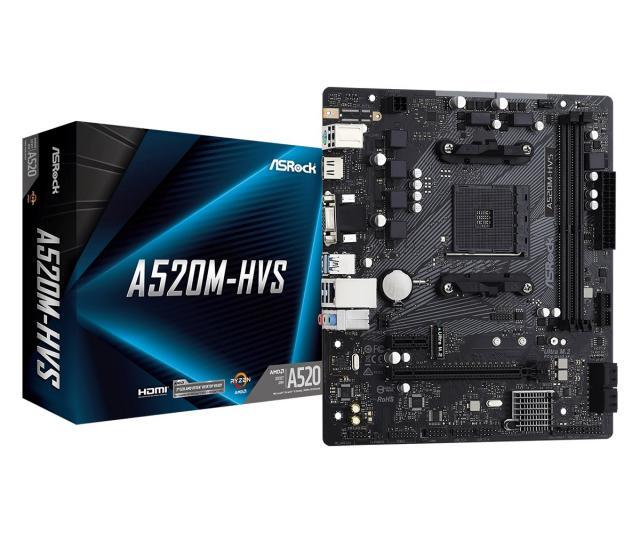 Дънна платка ASRock A520M-HVS, Socket AM4, mATX, 2xDDR4, M.2 NVMe