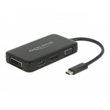 Адаптер 4 в 1 Delock 63929 USB-C мъжко - VGA / DVI / DP / HDMI женско, Черен