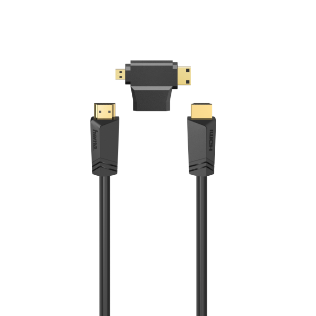 Кабел HAMA 205162, HDMI мъжко - HDMI мъжко, + HDMI адаптер(mini / micro), 1.5 м, Черен