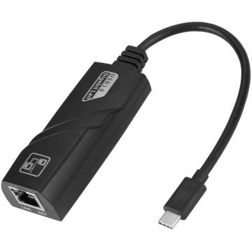 Мрежови адаптер Estillo 10/100/1000 Mbps, USB-C 3.1 към RJ45, Черен