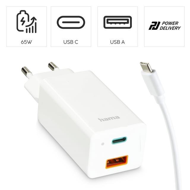 Универсално зарядно за лаптоп Hama USB-C, GaN, Power Del. (PD), 5-20V/65W