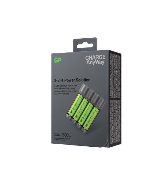 Зарядно устройство GP Charge Anyway X411, power bank 2 IN 1, 4 акум.батерии R6 AA, 2600mA