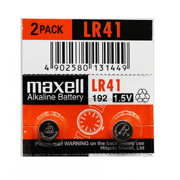 Бутонна микроалкална батерия LR41 /AG3/ 2бр. 1,55V в опаковка MAXELL