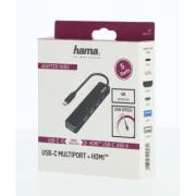 5-портов хъб HAMA 200117, 3 x USB-A, 1 x USB-C, 1 x HDMI, 4К, Черен