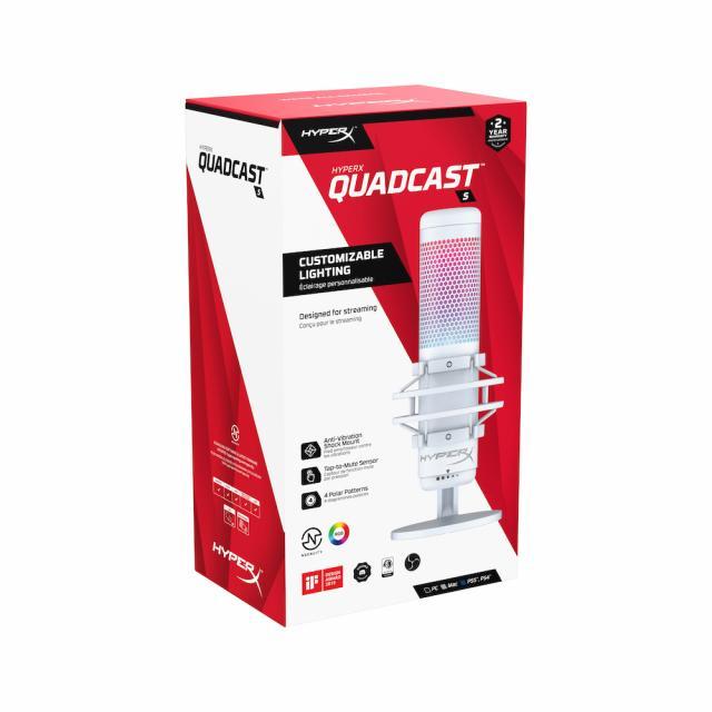 Настолен микрофон HyperX QuadCast S White, USB, 3.5 mm