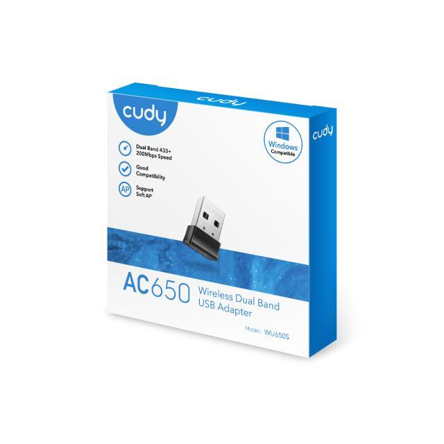 Безжичен нано адаптер Cudy WU650S, USB 2.0, 2.4/5 Ghz, Вградена антена 2dBi