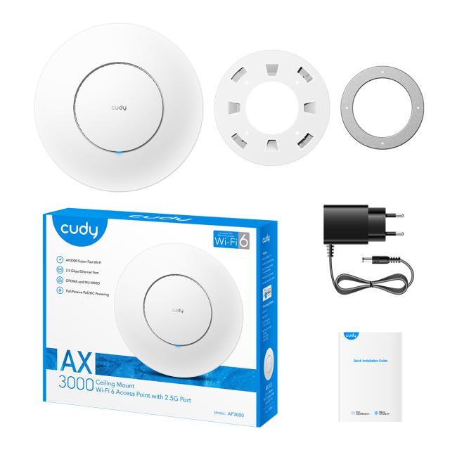 Access Point Cudy AP3000, AX3000, 2.4/5 GHz, 571 - 2402 Mbps, 1× 2.5 Gbps Ethernet Port (PoE In)