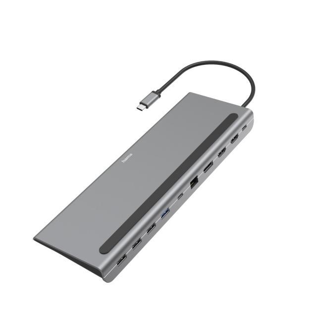 Докинг станция 10 в 1 HAMA Connect2Office Pro, USB-A, USB-C (PD), HDMI, DisplayPort, LAN/Ethernet, Сива