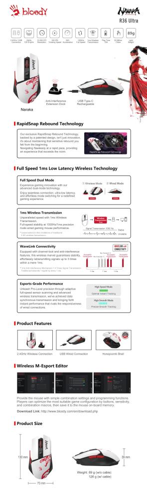 A4tech Bloody R36 Ultra Naraka Геймърска безжична оптична мишка