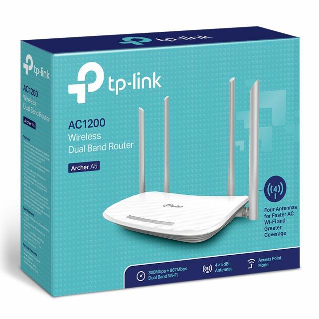 Безжичен рутер TP-Link Archer A5 AC1200, 2.4/5 GHz, 300 - 867 Mbps, 10/100