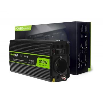 Инвертор GREEN CELL, 12/220V, DC/AC, 500W/1000W, Чиста синусоида