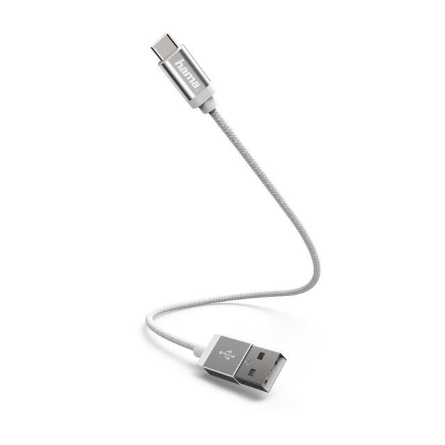 Кабел HAMA USB-C мъжко- USB 2.0 A мъжко, 0.2 м., 480Mbit/s, Бял