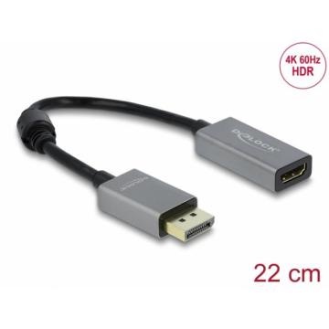 Адаптер Delock, DisplayPort 1.4 мъжко - HDMI женско, 4K 60 Hz (HDR)