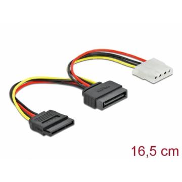 Кабел DeLock SATA 15 pin мъжко към Molex 4 pin женско + SATA 15 pin женско