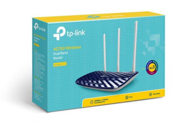 Безжичен рутер TP-Link Archer C20 AC750, 2.4/5 GHz, 300 - 433 Mbps, 10/100