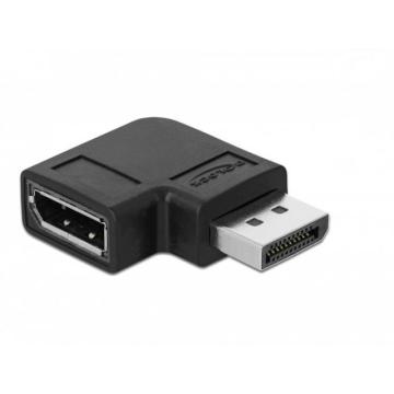 Адаптер Delock, DisplayPort мъжко - DisplayPort женско, 90°, 8K 60 Hz, Черен