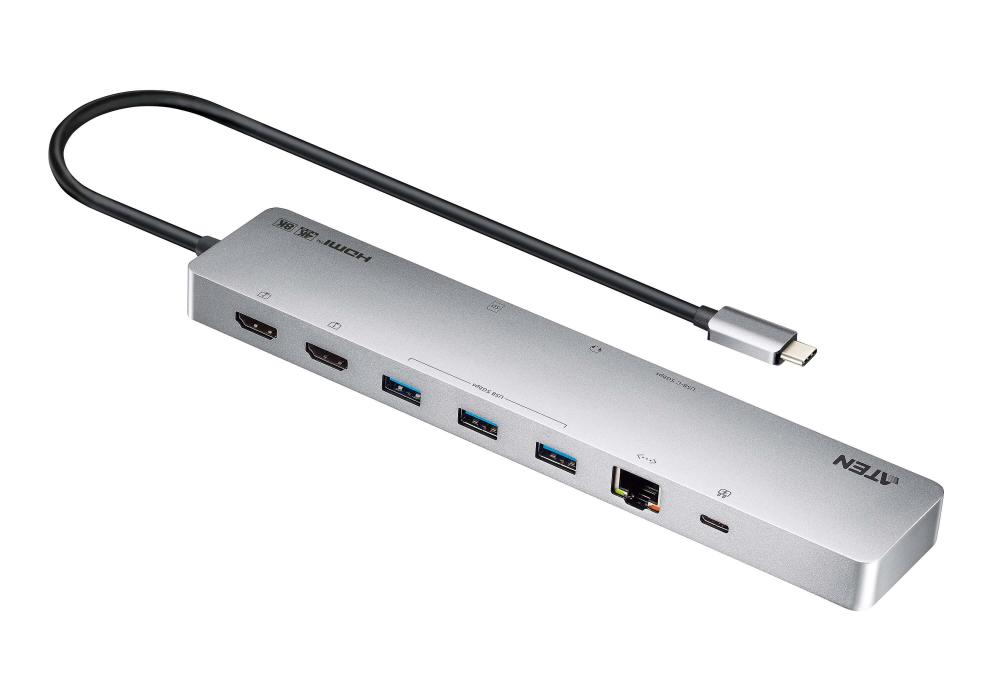 ATEN Докинг 11-in-1 USB-C Multiport Dock + Power Pass-Through, 2 x HDMI, LAN,3.5mm, USB-C, SD Card , microSD, 3 x USB 3.2