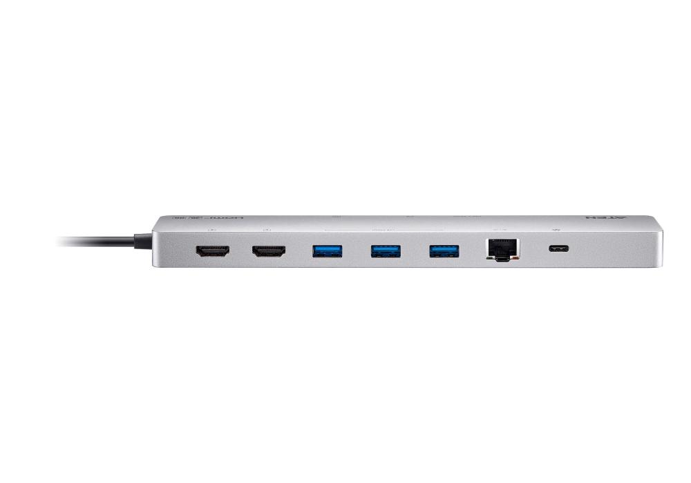 ATEN Докинг 11-in-1 USB-C Multiport Dock + Power Pass-Through, 2 x HDMI, LAN,3.5mm, USB-C, SD Card , microSD, 3 x USB 3.2