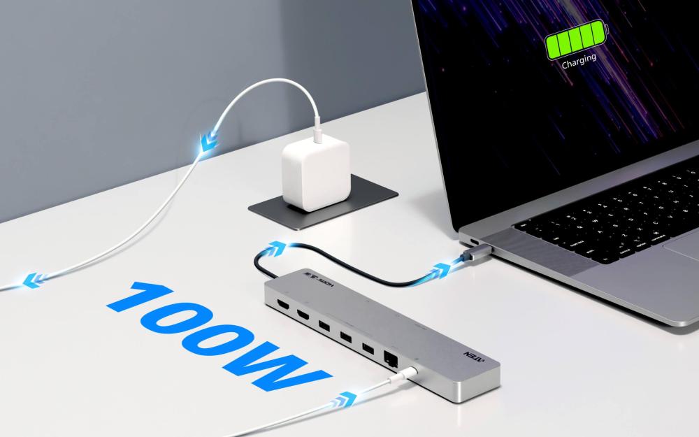 ATEN Докинг 11-in-1 USB-C Multiport Dock + Power Pass-Through, 2 x HDMI, LAN,3.5mm, USB-C, SD Card , microSD, 3 x USB 3.2