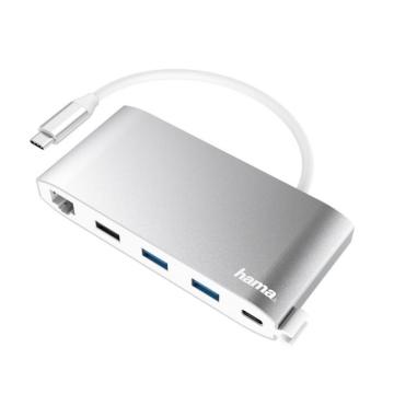 8-портов хъб HAMA USB-C, 3 x USB-A, 2 x USB-C, VGA, HDMI, LAN