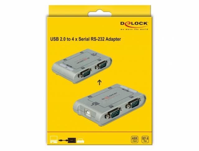 Адаптер DeLock, USB 2.0 - 4 x RS-232