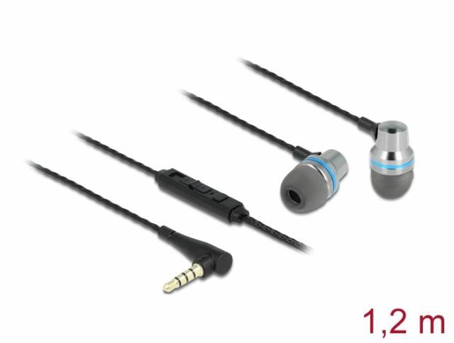 Слушалки DeLock 27183, In-Ear, 3.5 mm жак, Микрофон, Управление на звука, Черен/Сив