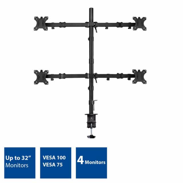 Стойка за 4 монитора ACT AC8304, За бюро, Регулируема, 32", 8 кг, Черна