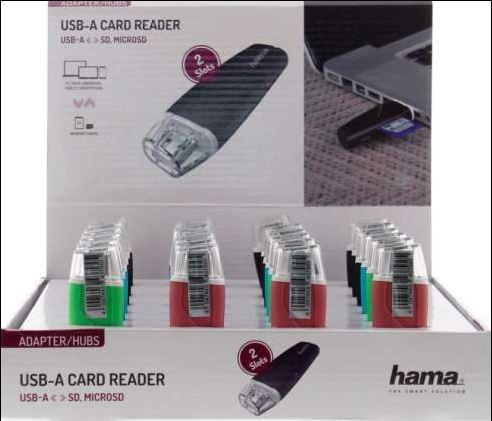 Четец за карти HAMA, USB 2.0, SD/microSD, SD/SDHC/SDXC, Различни цветове