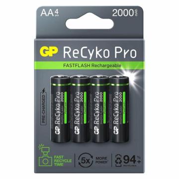 Акумулаторна Батерия GP R6 AA 2100mAh RECYKO + PRO Fast Flash GP-BR-210AAHCF-APCEB4 NiMH /до 500 цикъла/  4 бр. в опаковка GP