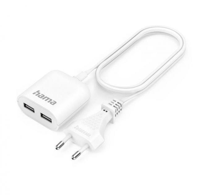 Hama USB захранване/разклонител с 1,9 м дълъг кабел, 2,4 A, 2x USB-A, бяло