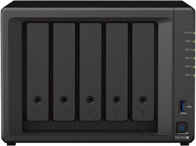 Мрежов сторидж Synology DS1522+, За 5 диска, До 108TB, RAM 8GB, 4xГигабит, USB 3.2 Gen 1