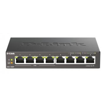 Суич D-Link DGS-1008P, 4x PoE + 4 x стандартни, 10/100/1000, Gigabit, 