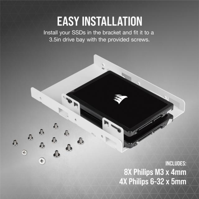 Скоби за монтиране Corsair HDD/SSD Mounting Kit - Dual 2.5" to 3.5", White