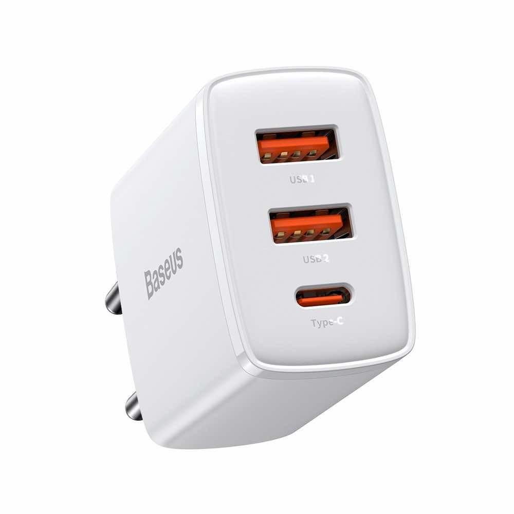 Зарядно устройство Baseus CCXJ-E02 Compact Quick Wall Charger с 2хUSB-A и USB-C 30W бял