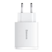 Зарядно устройство Baseus CCXJ-E02 Compact Quick Wall Charger с 2хUSB-A и USB-C 30W бял